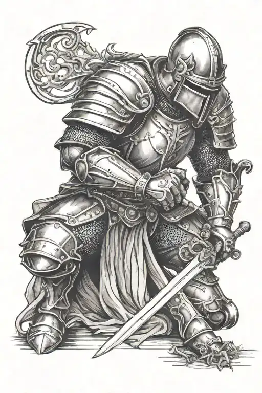 Kneeling Knight holding a Sword tattoo design idea