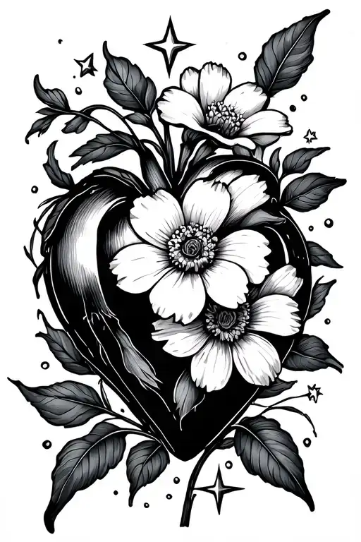 nightblooming jasmin flower start from a heartbeat flat line and there are couple of stars near that line for wrist tattoo design idea