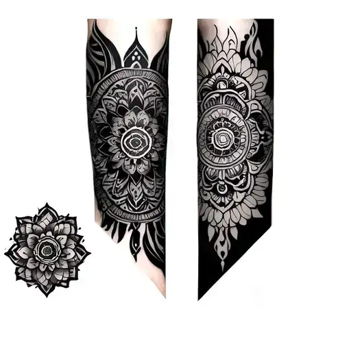 forearm cuff several mandala tattoo design idea