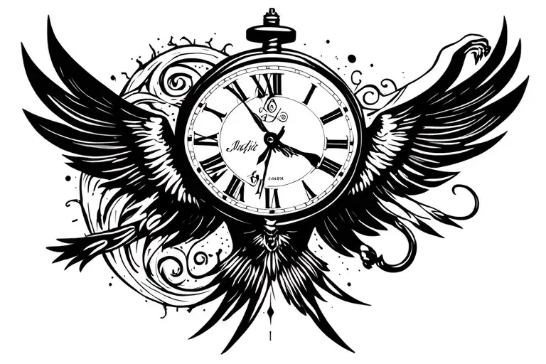 a dove hooked to a pocket watch tattoo design idea