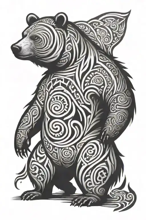tribal bear standing tattoo design idea