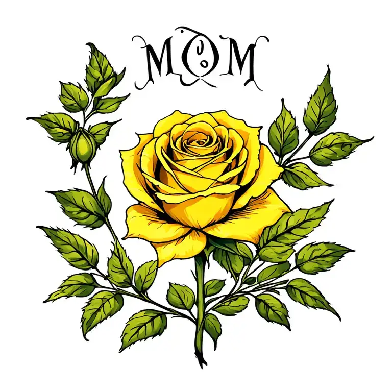 yellow rose with mom on the stem tattoo design idea