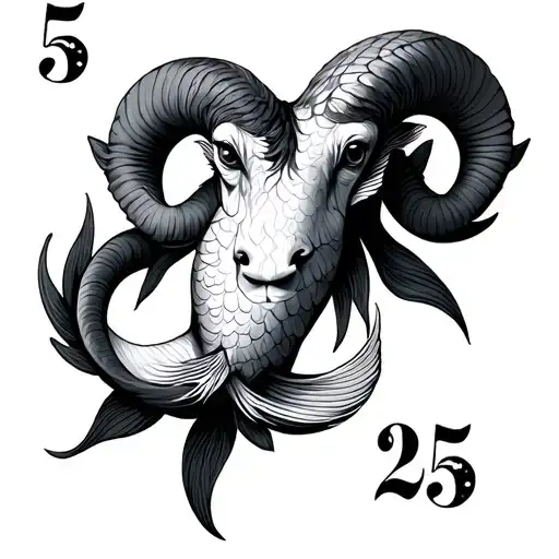 aries and Pisces with numbers 5 8 17 25 combined tattoo design idea