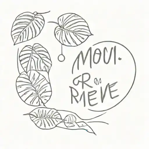 phrase "moon river & me " + monstera leaves tattoo design idea