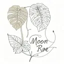 phrase "moon river & me " + monstera leaves tattoo design idea