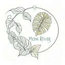 phrase "moon river & me " + monstera leaves tattoo design idea