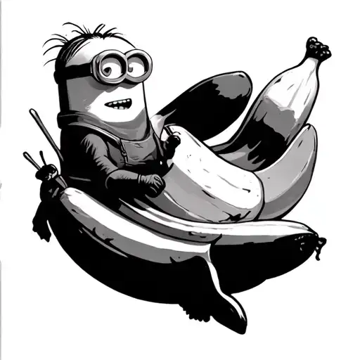 Minion riding a banana tattoo design idea