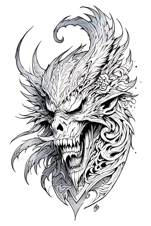 a majestic with an epic, fantasy style and with elaborate details. tattoo design idea