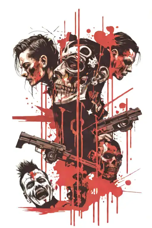 4 polaroid pictures with crimes scenes or corpses  tattoo design idea