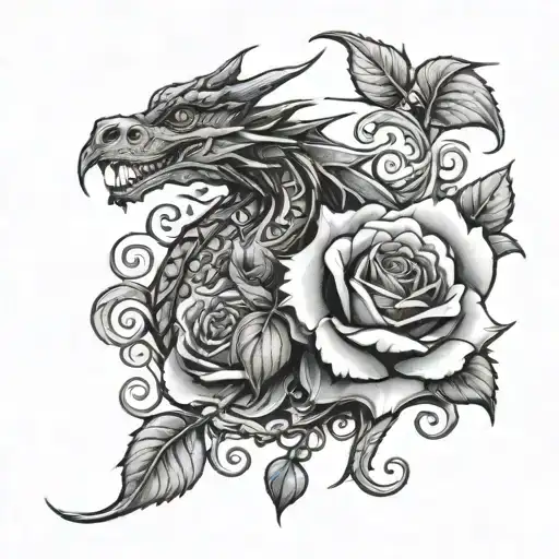 dragon rose charm necklace tattoo design idea