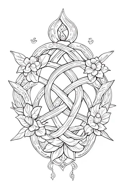 witch knot with floral motifs tattoo design idea