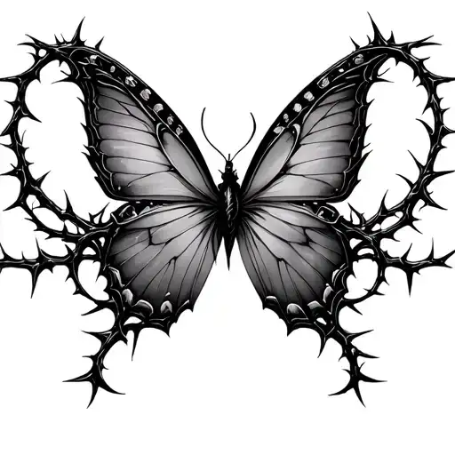 gothic butterfly chest piece with thorns coming tattoo design idea