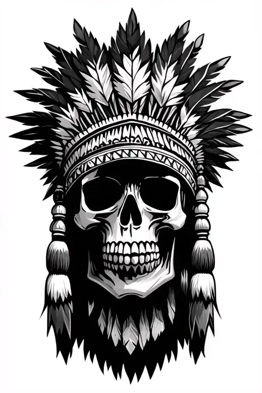 Navajo headdress being worn by a skull tattoo design idea