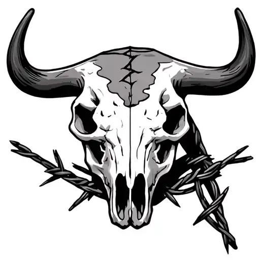 bull skull and barbed wire tattoo design idea
