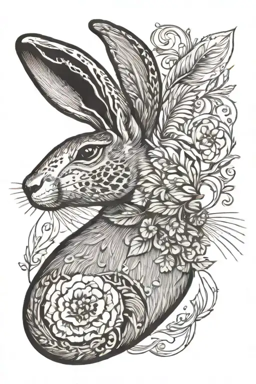 hare etching tattoo design idea