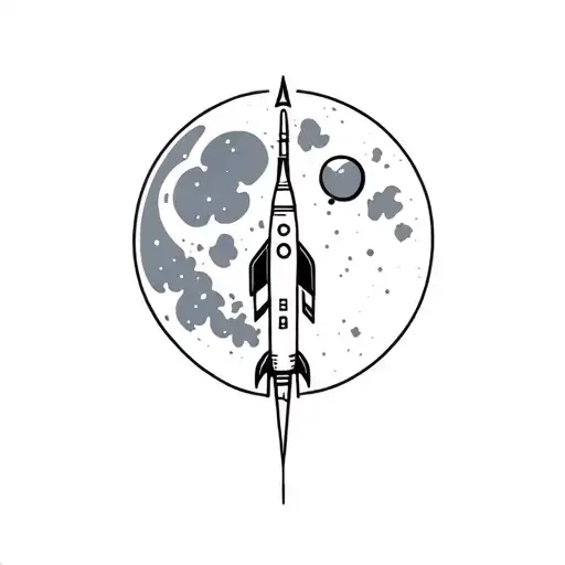Full moon small rocket cartoony very light colouring tattoo design idea