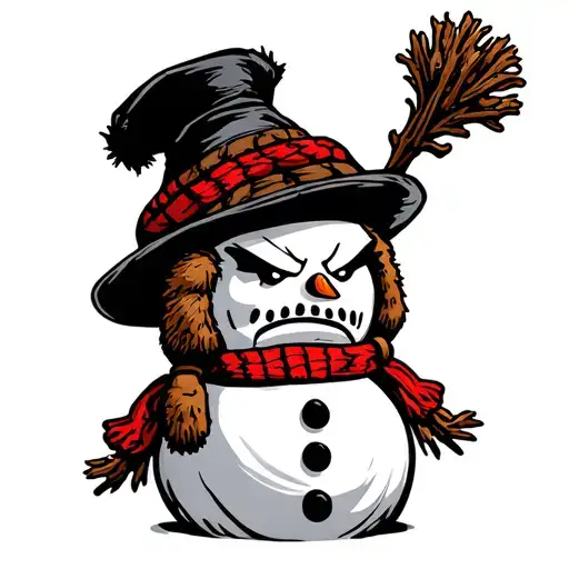 Angry Russian snowman in a hat with earflaps tattoo design idea