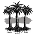 3 palm trees, the name Cameron as the trunk on left tree, Delaney as the trunk on the right tree, Barkley as the roots tattoo design idea