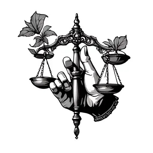 holding scale law in hand tattoo design idea