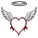 heart with wings, horns and halo on top and devil tail  tattoo design idea