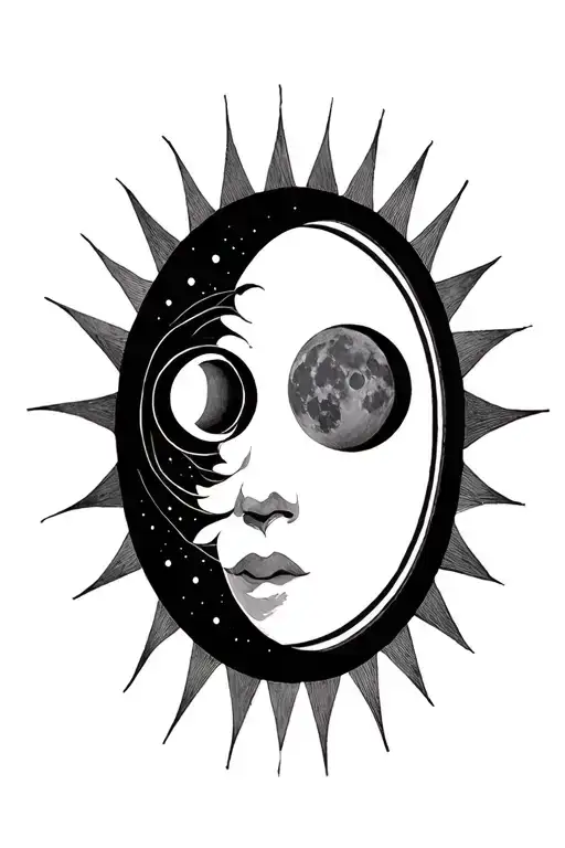 nightingale surrounded by sun and moon phases tattoo design idea