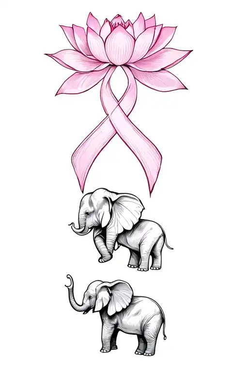 Suggest me few options of tattoo with these elements- lotus, mom & baby elephant, cancer ribbon, numeric 8 , name which  tattoo design idea