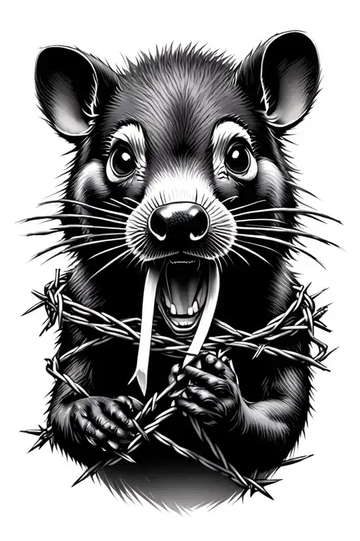 tasmanian devil animal chewing barbed wire wrapped tattoo design idea