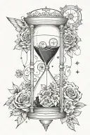 Mix an hourglass with a nautical clock with the addition of planets, galaxies and flower spikes to give a design to prin tattoo design idea