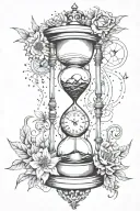 Mix an hourglass with a nautical clock with the addition of planets, galaxies and flower spikes to give a design to prin tattoo design idea