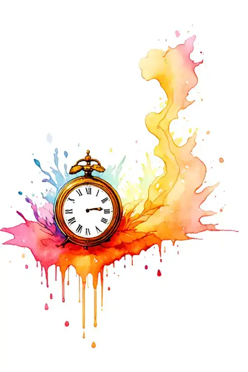 melting clock embedded tattoo design idea