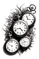 3 pocket watches. top and bottom clock round, middle is heart shaped tattoo design idea