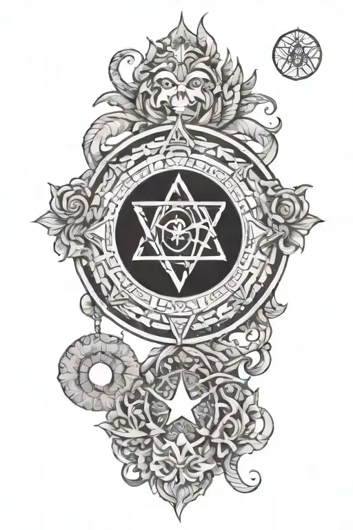 philosophers stone symbol with leo and pisces zodiac sign surounded by mandala  tattoo design idea