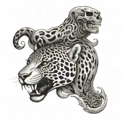jaguar with skull in it it's mouth wide open book with intricate tattoo design idea