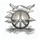 A tranquil sunset over the ocean with a peace symbol incorporated into the horizon tattoo design idea