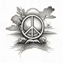 A tranquil sunset over the ocean with a peace symbol incorporated into the horizon tattoo design idea