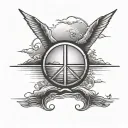 A tranquil sunset over the ocean with a peace symbol incorporated into the horizon tattoo design idea