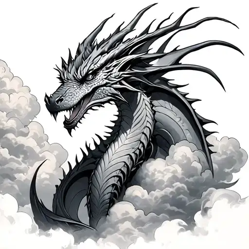 ELECTRO DRAGON IN THE CLOUDS tattoo design idea
