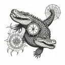 alligator and compass intertwined tattoo design idea
