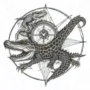 alligator and compass intertwined tattoo design idea