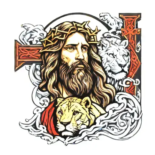 jesus with a lion and cross design  tattoo design idea