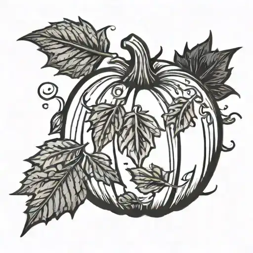 pumpkin and fall colored leaves tattoo design idea