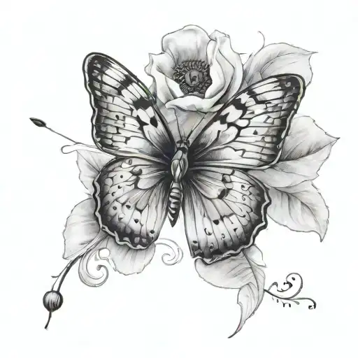 butterfly with one normal wing and one poppy wing tattoo design idea