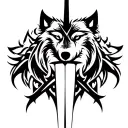 wolfes and sword tattoo design idea