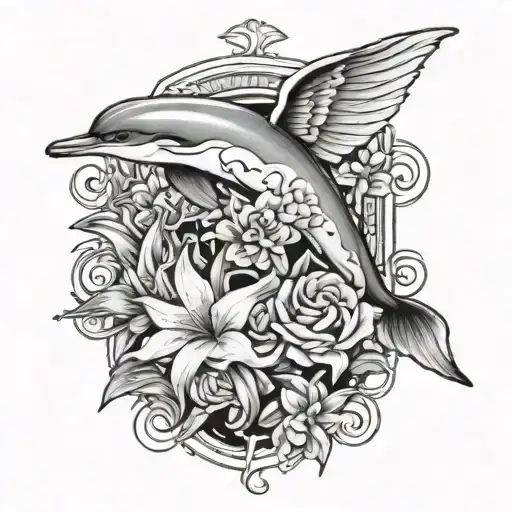 angel wing flowers dolphin tattoo tattoo design idea