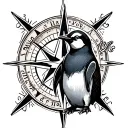 penguin and compass tattoo design idea