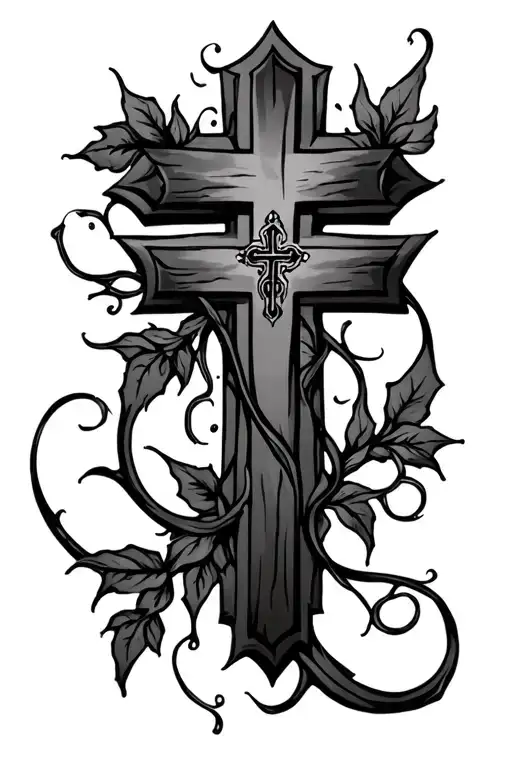 skinny cross with vines with jeremiah 29;11 tattoo design idea