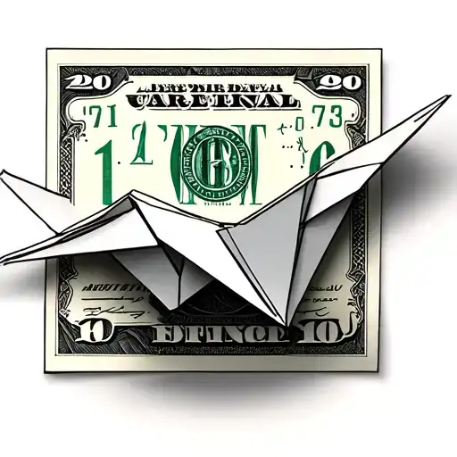 2 dollar bill folded into origami crane  tattoo design idea