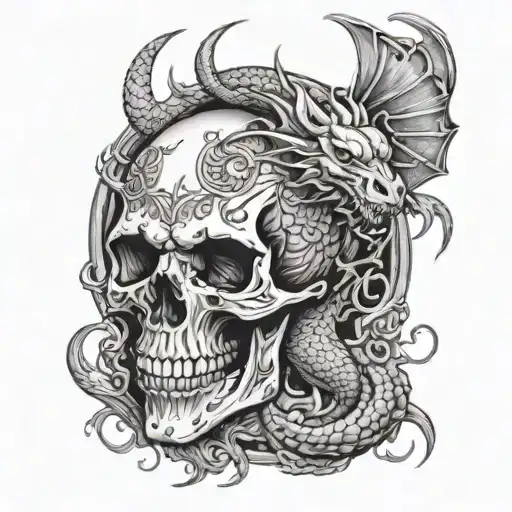 skull and dragon tattoo design idea