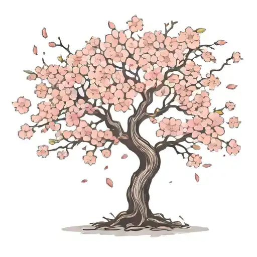 cherry blossom tree with detailed flowers and falling pedals  tattoo design idea