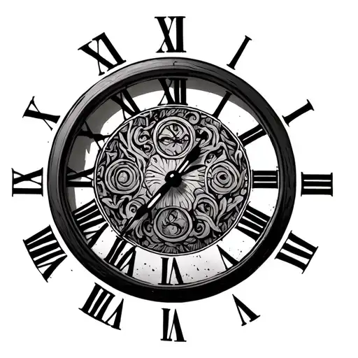  simple round clock with Roman numerals and a white face tattoo design idea